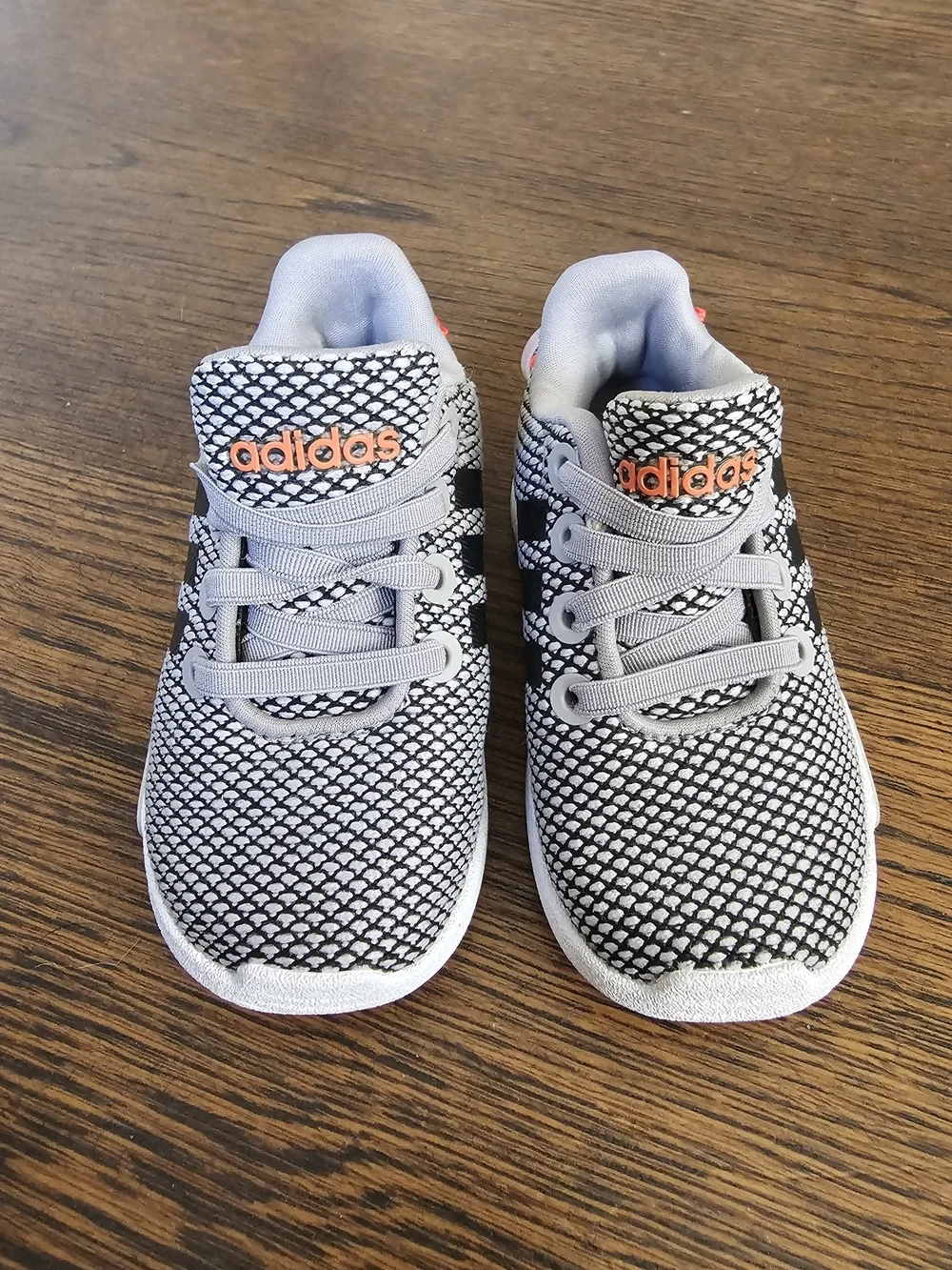 Adidas Grey and Black Mesh Sneaker with Orange Accent Size Infant Boys 4k